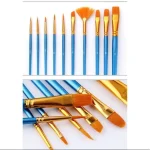 Bộ 10 cọ xanh (có cọ quạt) Bộ 10 cọ vẽ màu nước, acrylic, sơn dầu chuyên nghiệp , đầu sợi nylon với tay cầm bằng gỗ - Image 5