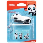 Dập ghim Deli mini hình gấu trúc Panda, bấm tới 15 trang cho giấy học sinh văn phòng kèm hộp ghim 1000 cái stapler 0453